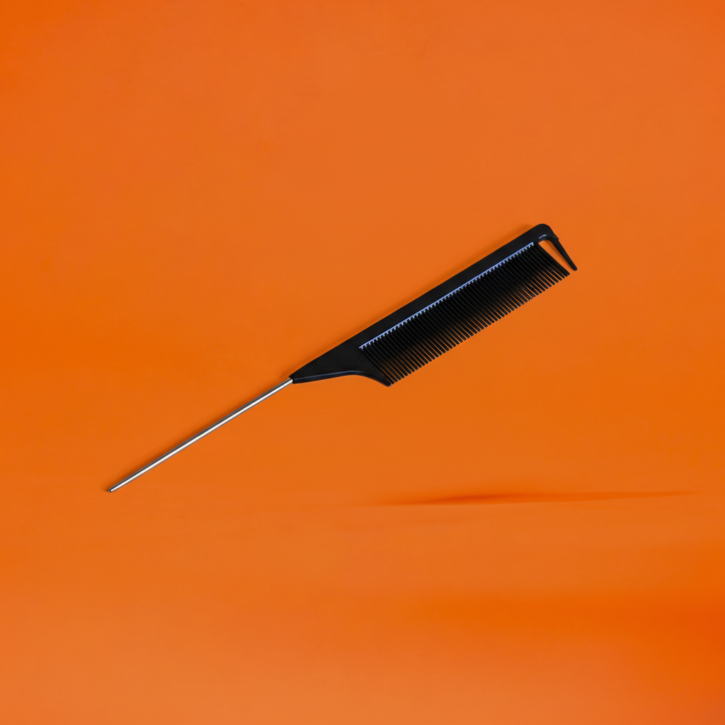 Rat tail comb with matching orange background